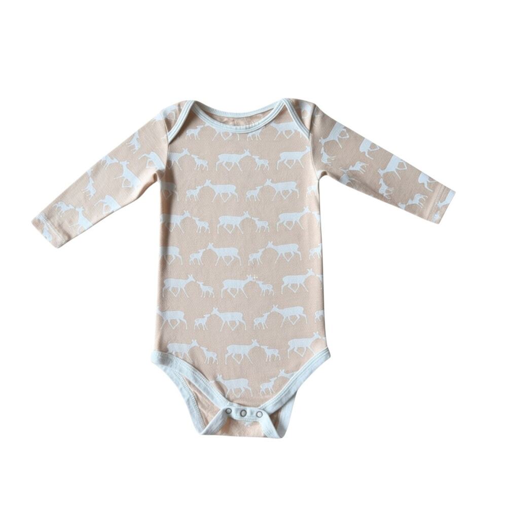 Kickee Pants Long Sleeve Bodysuit Baby 12-18M Peach Deer Print Bamboo